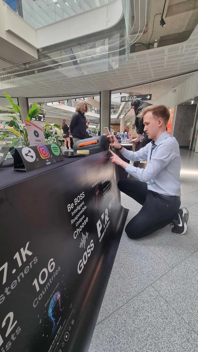 Lukas setting up the GOSS stand
